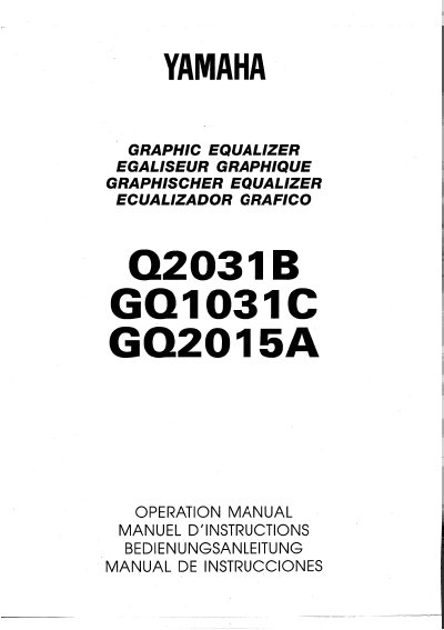 Yamaha Q2031B/GQ1031C/GQ2015A Graphic Equalizer Operation Manual
