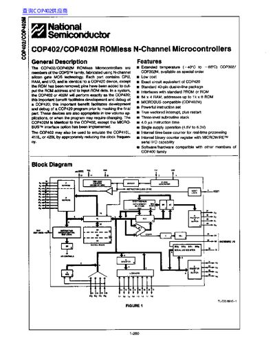 National Semiconductor COP402/COP402M ROMless N-Channel Microcontrollers Datasheet - cover page