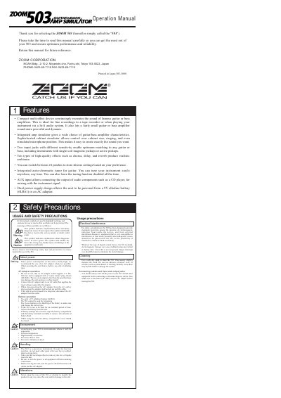 ZOOM 503 Operation Manual - cover page