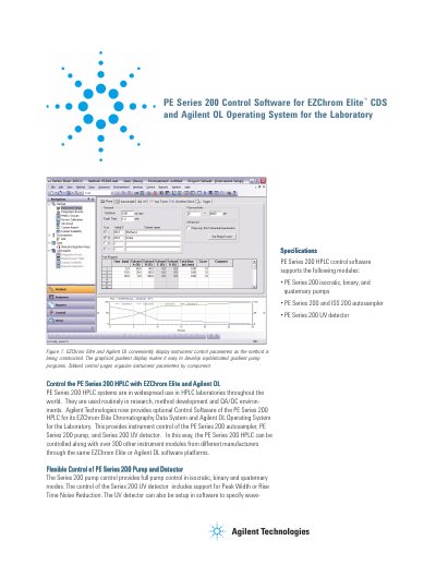 Agilent PE Series 200 Control Software for EZChrom Elite and Agilent OL
