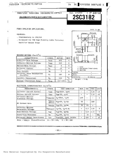 Toshiba 2SC3182 Power Amplifier Datasheet - cover page
