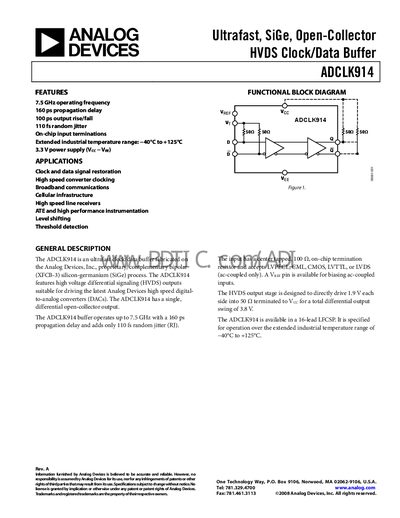 Analog Devices ADCLK914 Datasheet - cover page
