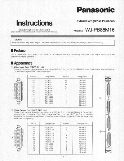 Panasonic WJPB85M16 Cross Point Output Board Service Manual - cover page