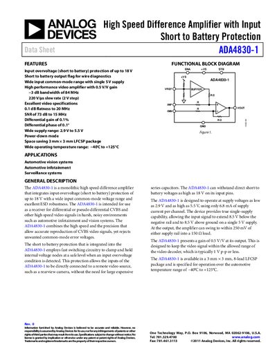 Analog Devices ADA4830-1 Datasheet - cover page