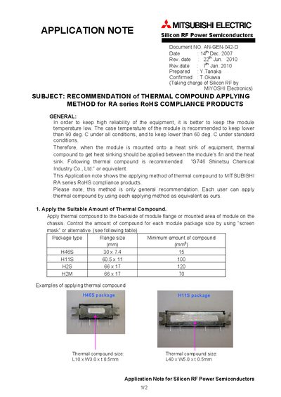Mitsubishi Electric RA Series Application Note AN-GEN-042-D - cover page