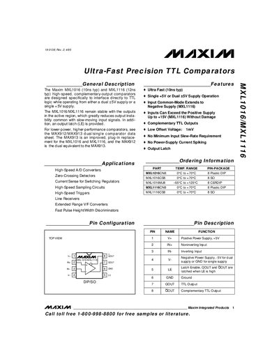 MAXIM MXL1016/MXL1116 Data Sheet  - cover page