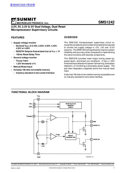 Summit SMS1242 Microprocessor Supervisory Circuit Datasheet - cover page