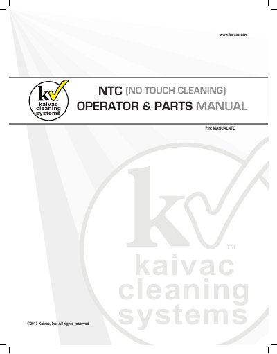 Kaivac NTC No Touch Cleaning Operator & Parts Manual - cover page