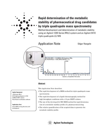 Agilent 6410 Triple Quadrupole LC/MS Application Note: Metabolic Stability Determination - cover page