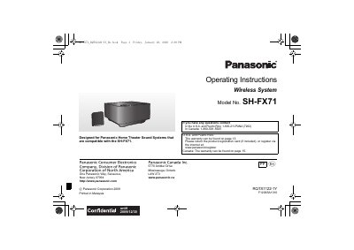 Panasonic SH-FX71 Wireless System Operating Instructions - cover page