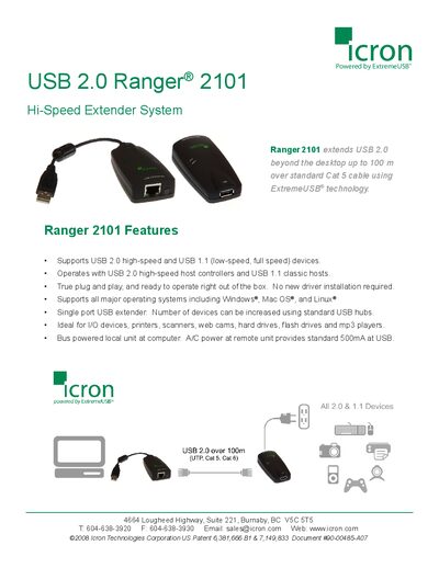 ExtremeUSB Ranger 2101 USB 2.0 Extender System Product Leaflet - cover page