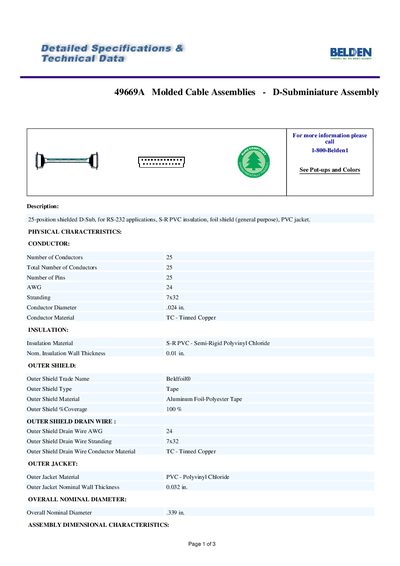 Belden 49669A Molded Cable Assemblies D-Subminiature Assembly Datasheet - cover page