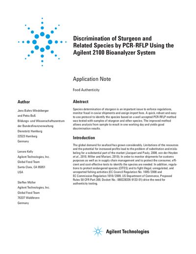 Agilent 2100 Bioanalyzer Sturgeon Species Discrimination Application Note - cover page