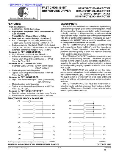 Integrated Device Technology Inc IDT54/74FCT16244T/AT/CT/ET IDT54/74FCT162244T/AT/CT/ET - cover page