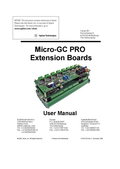 Agilent Micro-GC PRO Extension Boards User Manual - cover page