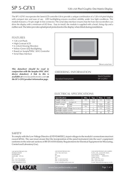 Lascar SP 5-GFX1 Graphic Dot Matrix Display Datasheet - cover page