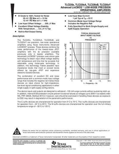 TEXAS INSTRUMENTS TLC220x TLC220xA TLC220xB TLC220xY DATA SHEET - cover page