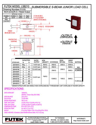 Futek LSB210 Load Cell Handbook - cover page