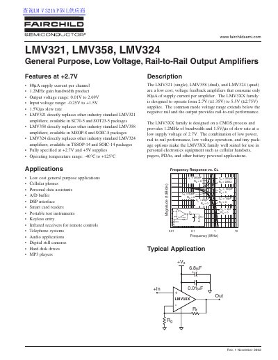Fairchild Semiconductor LMV321/LMV358/LMV324 General Purpose Low Voltage Rail-to-Rail Output Amplifiers Datasheet - cover page