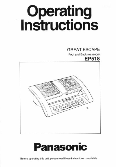 Panasonic EP518 Foot and Back Massager Operating Instructions - cover page