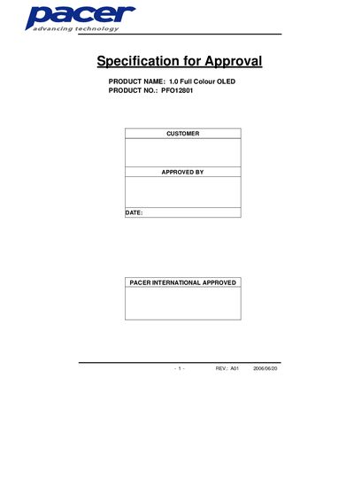 Pacer Display 1.0 Full Colour OLED Specification - cover page