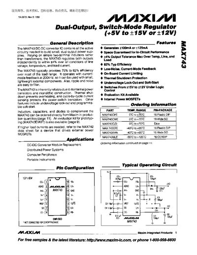 Maxim MAX743 Dual-Output Switch-Mode Regulator Datasheet - cover page