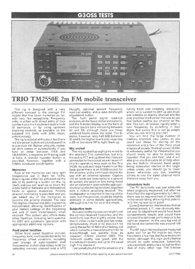 Trio TM2550E 2m FM Mobile Transceiver Review and Test Results - cover page