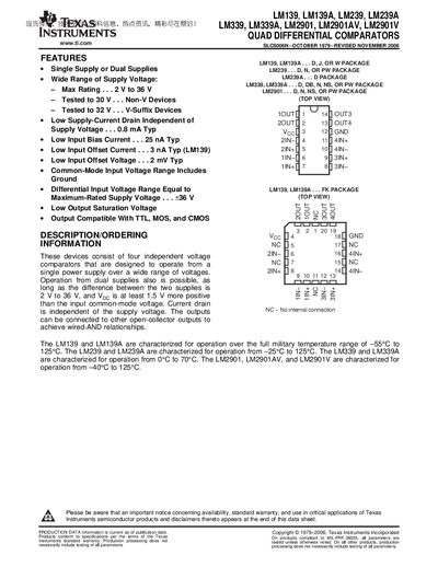 TEXAS INSTRUMENTS LM139 LM139A LM239 LM239A LM339 LM339A LM2901 LM2901AV LM2901V QUAD DIFFERENTIAL COMPARATORS Manual(1)(1) - cover page