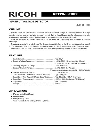 Ricoh R3119N Series Voltage Detector Datasheet - cover page