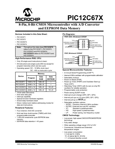 Microchip PIC12C67X Datasheet - cover page