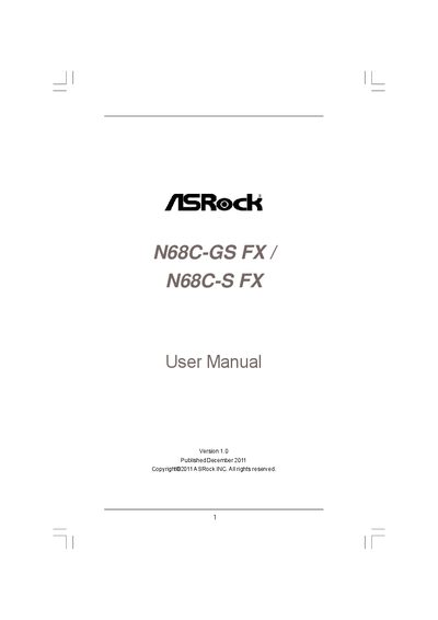 ASROCK N68-GS FX/N68-S FX User Manual - cover page