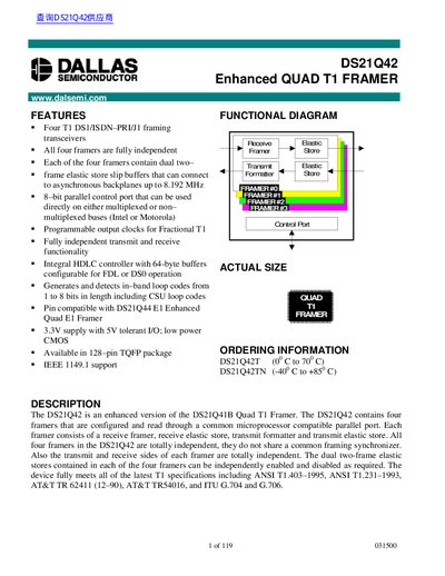 Dallas DS21Q42 Enhanced Quad T1 Framer Datasheet - cover page