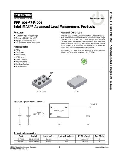Fairchild Semiconductor FPF1003-FPF1004 IntelliMAX Advanced Load Management Products Datasheet - cover page