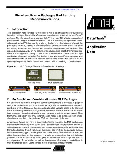 Atmel MicroLeadFrame Pad Landing Recommendations Application Note - cover page
