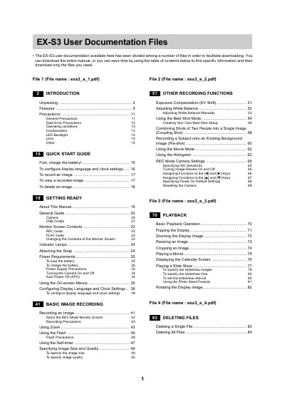 EX-S3 Digital Camera User Documentation Files - cover page