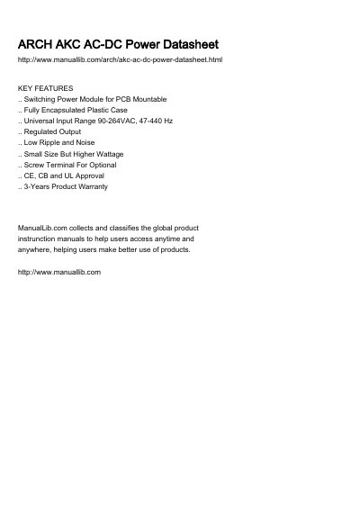 ARCH AKC Series AC-DC Power Module Datasheet - cover page
