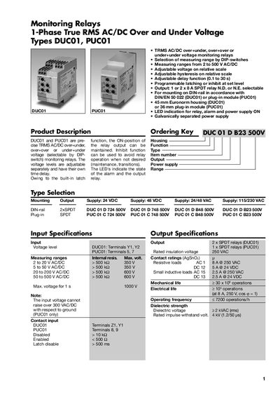 Monitoring Relays 1-Phase True RMS AC/DC Over Under Voltage Types DUC01 PUC01 - cover page