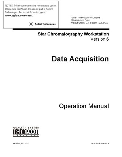 Agilent Star Chromatography Workstation V6 Data Acquisition Operation Manual - cover page