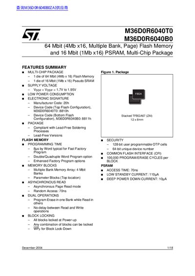 STMicroelectronics M36D0R6040T0/M36D0R6040B0 Datasheet - cover page