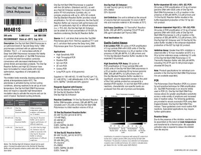 New England Biolabs OneTaq Hot Start DNA Polymerase M0481S Datasheet - cover page