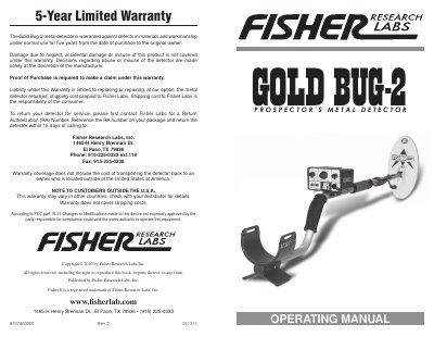 Fisher Gold Bug-2 Prospector's Metal Detector Operating Manual