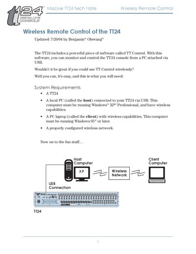Mackie TT24 Wireless Remote Control Manual - cover page