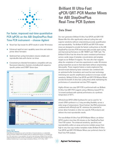 Agilent Brilliant III Ultra-Fast qPCR/QRT-PCR Master Mixes Data Sheet - cover page