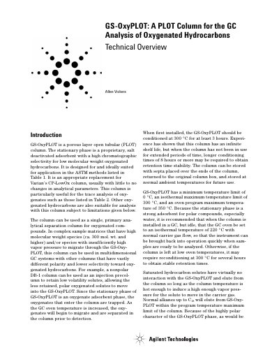 Agilent GS-OxyPLOT PLOT Column Product Information - cover page