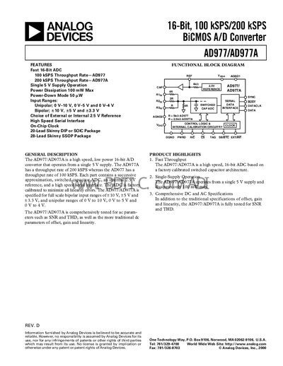 Analog Devices AD977/AD977A Datasheet - cover page