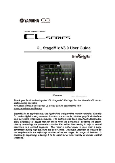 Yamaha CL Series Digital Mixing Console CL StageMix App User Guide - cover page