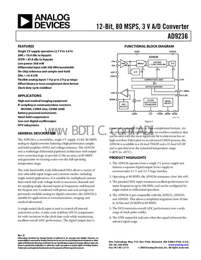 Analog Devices AD9236 12‑Bit 80 MSPS ADC Datasheet - cover page