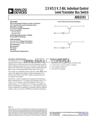 Analog Devices ADG3243 Level Translator Bus Switch Datasheet - cover page