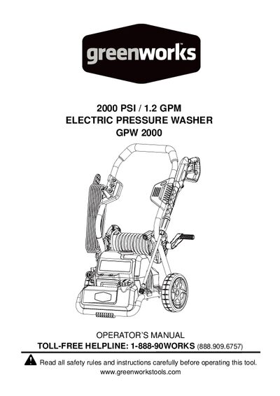 GreenWorks GPW 2000 Electric Pressure Washer Operator's Manual - cover page