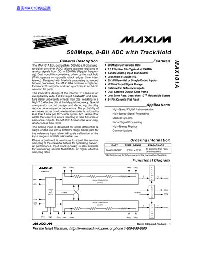 Maxim MAX101A 8‑Bit ADC Datasheet - cover page